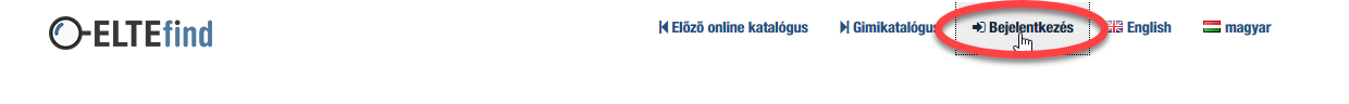 A kép az ELTEfind bejelentkezés gombjának képernyőképe.
