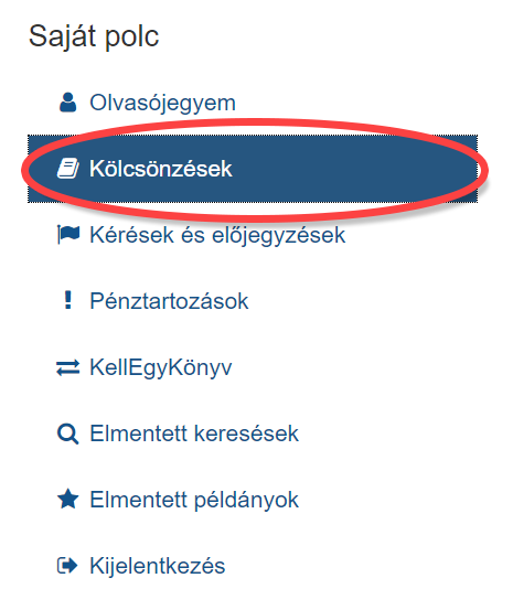 Kölcsönzések menüpont