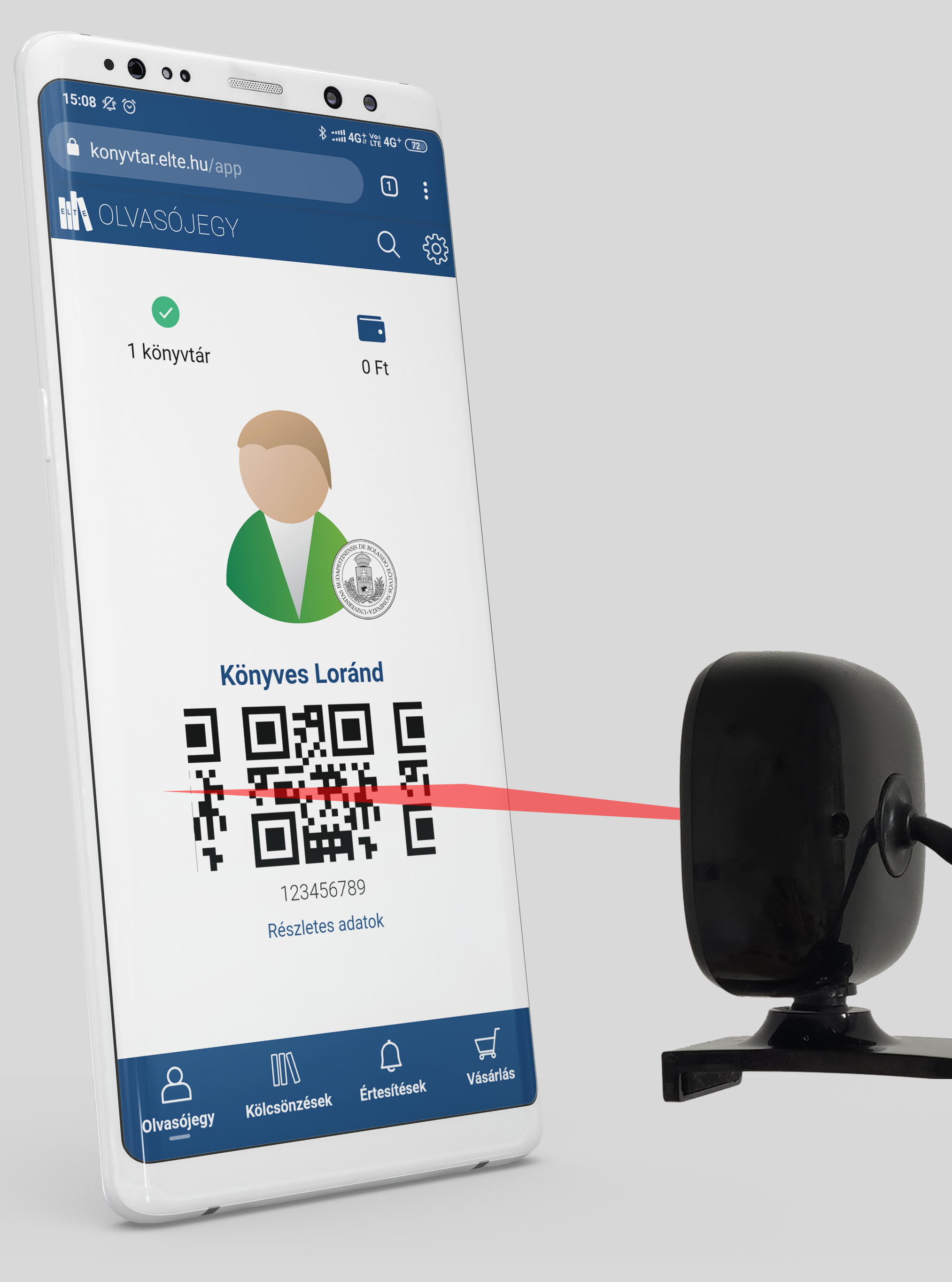 Illusztráció a mobilkészülék leolvasó elé helyezéséről.