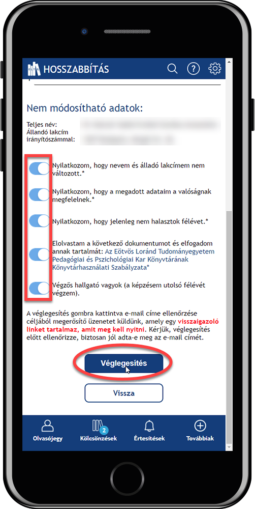 A kép az ELTE Könyvtár WebApp képernyőképét mutatja.